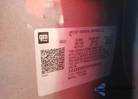 2023 Chevrolet Malibu Fwd 1Lt z USA, uszkodzony, nr VIN 1G1ZD5ST7PF230117